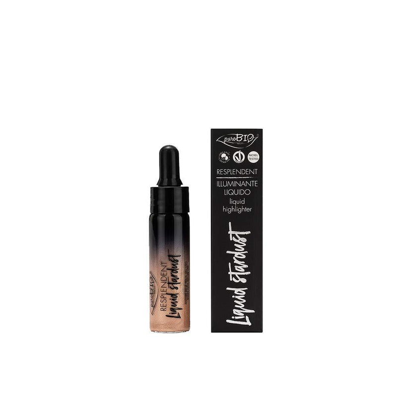 PuroBIO Certified Organic Resplendent Liquid Stardust Face and Body Intense Highlighter 01 Champagne. Made with Cornflower Water. Organic. Vegan. Nickel Tested. Cruelty-Free. Made in Italy - BeesActive Australia