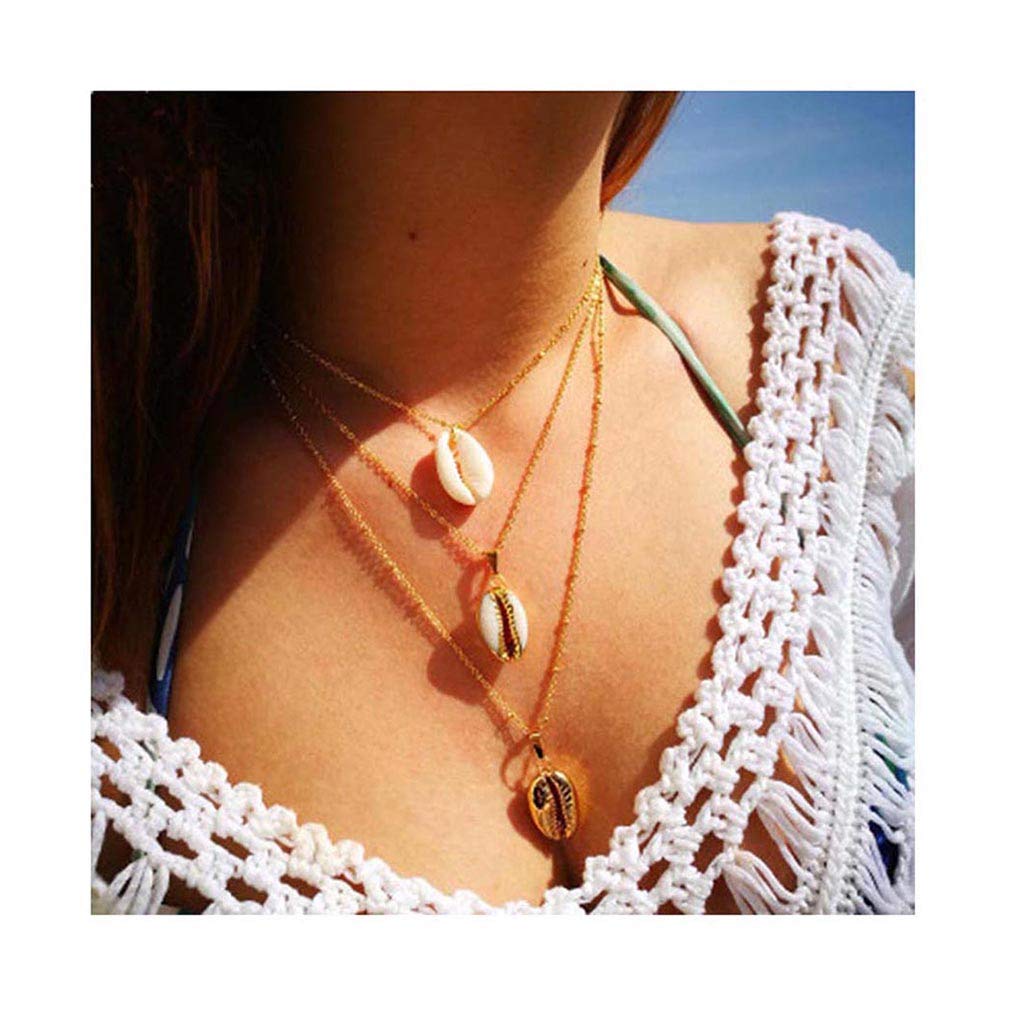 Yalice Boho Shell Necklace Chain Gold Layered Necklaces Jewelry for Women and Girls - BeesActive Australia