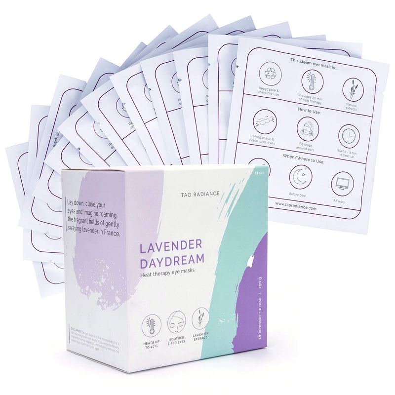 Tao Radiance 12 Pieces Soothing Lavender Self Heating Steam Eye Masks for Tired and Dry Eyes, Headaches, Stye Relief, Dark Circles Treatment, Puffiness and Eye Bags - BeesActive Australia