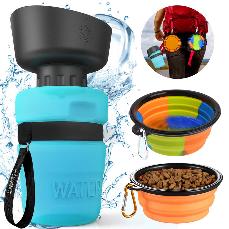 Pet Water Bottle,Dog Travel Water Bottle for Dogs,Upgraded 2 in 1 Drinking Cup Dispenser for Pets,with 2 Collapsible Bowls,Leakproof Foldable Food Bowl for Outdoor Travel Walking Hiking BPA Free - BeesActive Australia