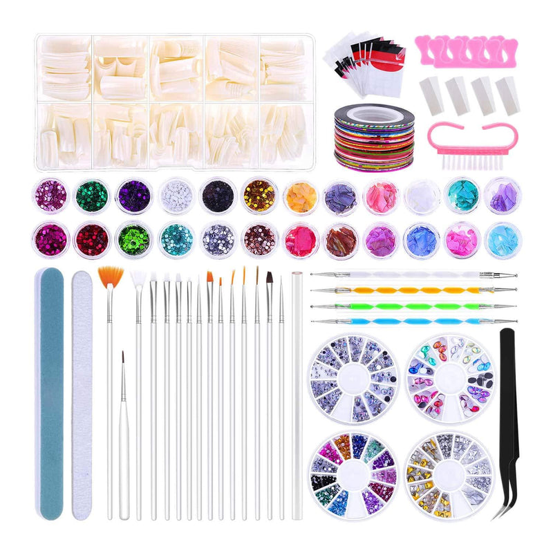 Anezus 105 Pcs Nail Art Supplies Nail Art Design Tools Kit Includes Nail Rhinestones, Glitter Hexagon Nail Sequins, Flake Chip Foil, Nail Brushes Dotting Pen, French Acrylic Style Artificial False Nai - BeesActive Australia