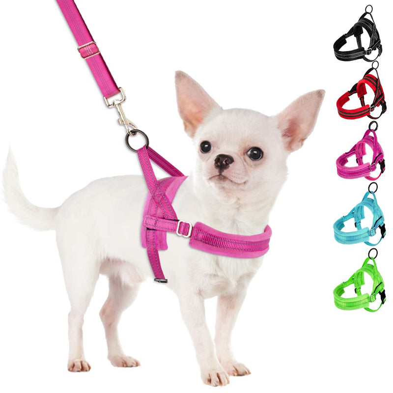 SlowTon No Pull Small Dog Harness and Leash Set, Puppy Soft Vest Harness Neck & Chest Adjustable, Reflective Lightweight Harness & Anti-Twist Pet Lead Combo for Small Medium Dogs XX-Small (Chest 11.5-15.0") A-Fuchsia - BeesActive Australia
