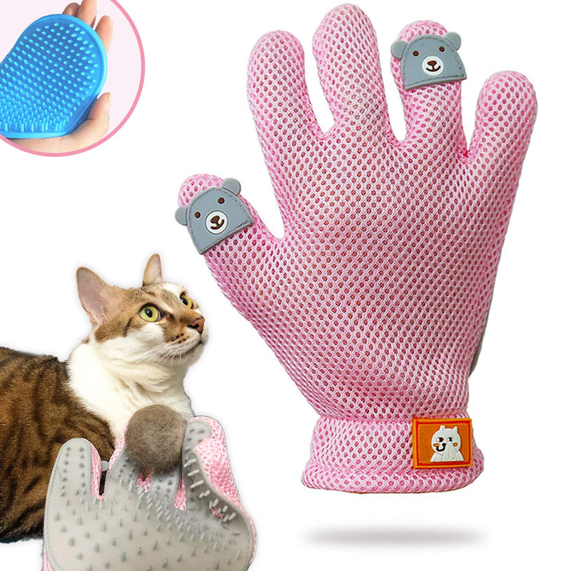 FURBB Pet Grooming Glove - Cat Dog Gentle Deshedding Brush Glove - Efficient Pet Hair Remover Massage Mitt - Enhanced Five Finger Design Perfect for Long Short Fur, Right Hand Pink - BeesActive Australia