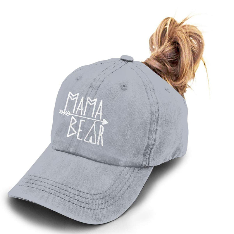 OASCUVER Mama Bear Denim Hat Adjustable Female Stretch Baseball Hats Ponytail Gray One Size - BeesActive Australia