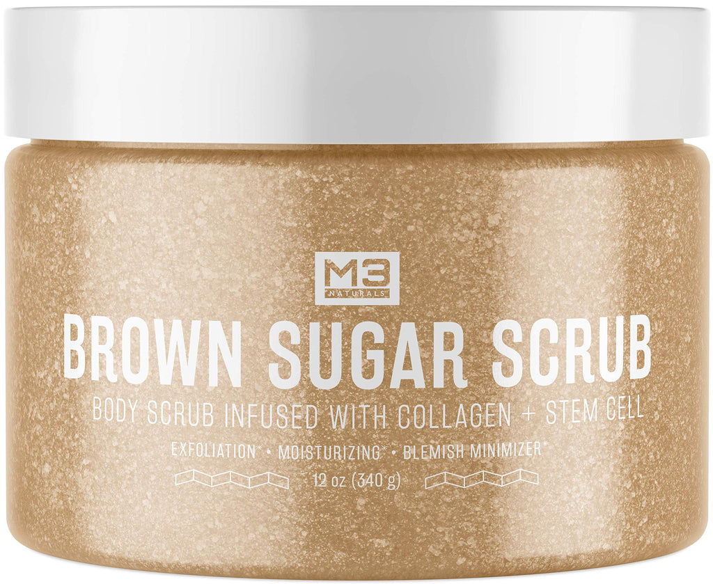 M3 Naturals Brown Sugar Body Scrub Infused with Collagen & Stem Cell - Best Exfoliating Body & Face Scrub for Acne Scars, Cellulite, Stretch Marks for Men and Women 12oz - BeesActive Australia