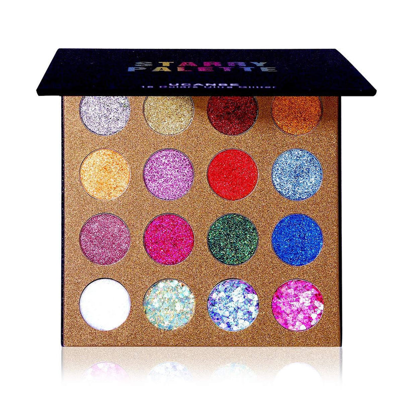 UCANBE Pro Glitter Eyeshadow Palette - Professional 16 Colors - Chunky & Fine Pressed Glitter Eye Shadow Powder Makeup Pallet Highly Pigmented Ultra Shimmer for Face Body - BeesActive Australia