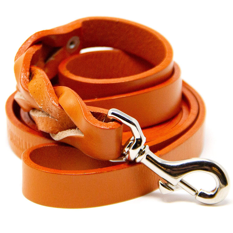 Logical Leather 6 Foot Braided Dog Leash - Heavy Duty Full Grain Leather Lead; Best for Training Orange - BeesActive Australia