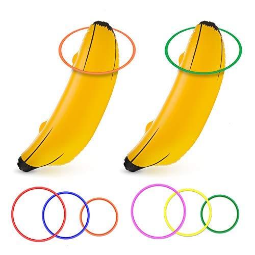 [AUSTRALIA] - June Fox Inflatable Banana Ring Toss Game for Bachelorette Party, Bridal Shower Decorations for Engagement Party, Lingerie Party (2 Pieces 26" Bananas & 6 Pcs Toss Rings) 