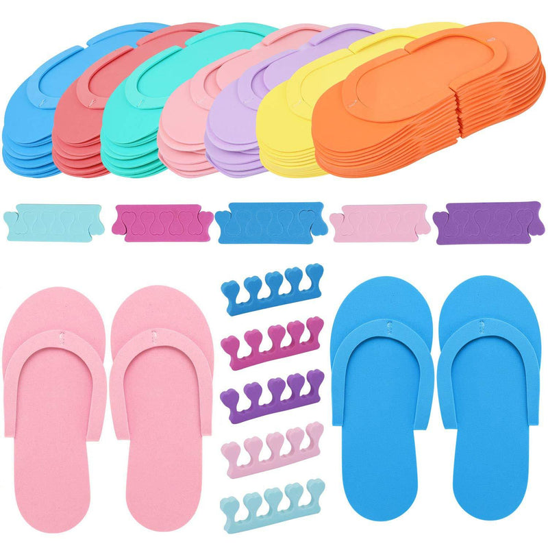 Tbestmax Random Color 24 Pair Disposable Flip Flops, Foam Slippers for Foot Spa Pedicures in Kid Party with 24 Pair Toe Separators Bulk - BeesActive Australia