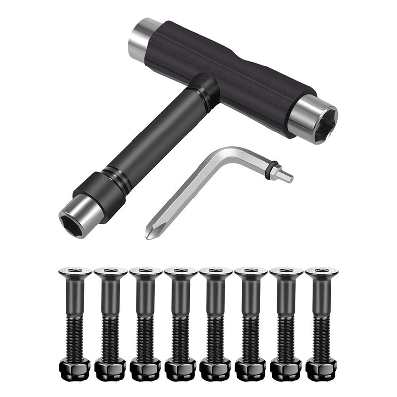 BESIY Skateboard Hardware 8PCS Bolts Set and All-in-One Skate Tools Portable Skateboard T Accessory with Tool L-Type Phillips Head Wrench Screwdriver - BeesActive Australia