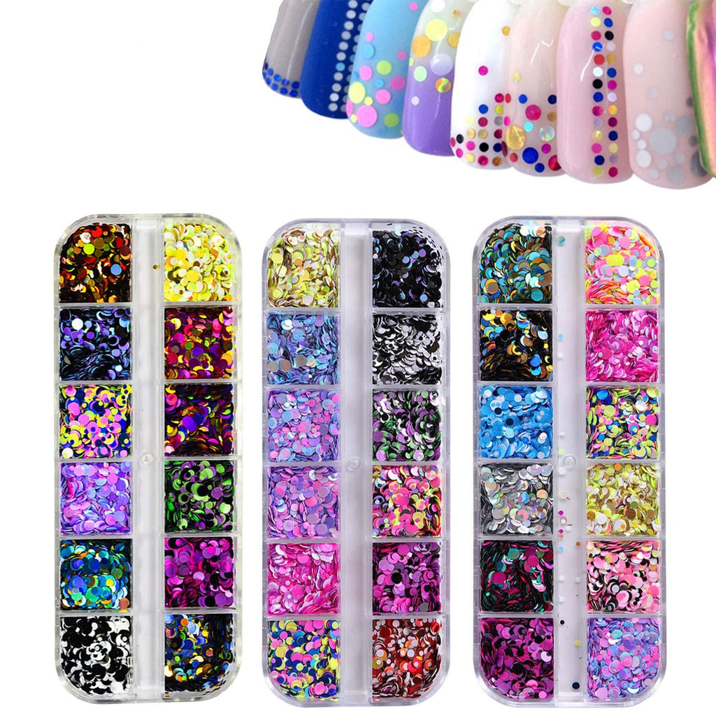GOTONE 3 Boxes 36 Colors Nail Sequins, Ultra-thin Colorful Round Paillette 3D Nail Art Stickers Manicure Make Up DIY Decals Decoration Style1 - BeesActive Australia