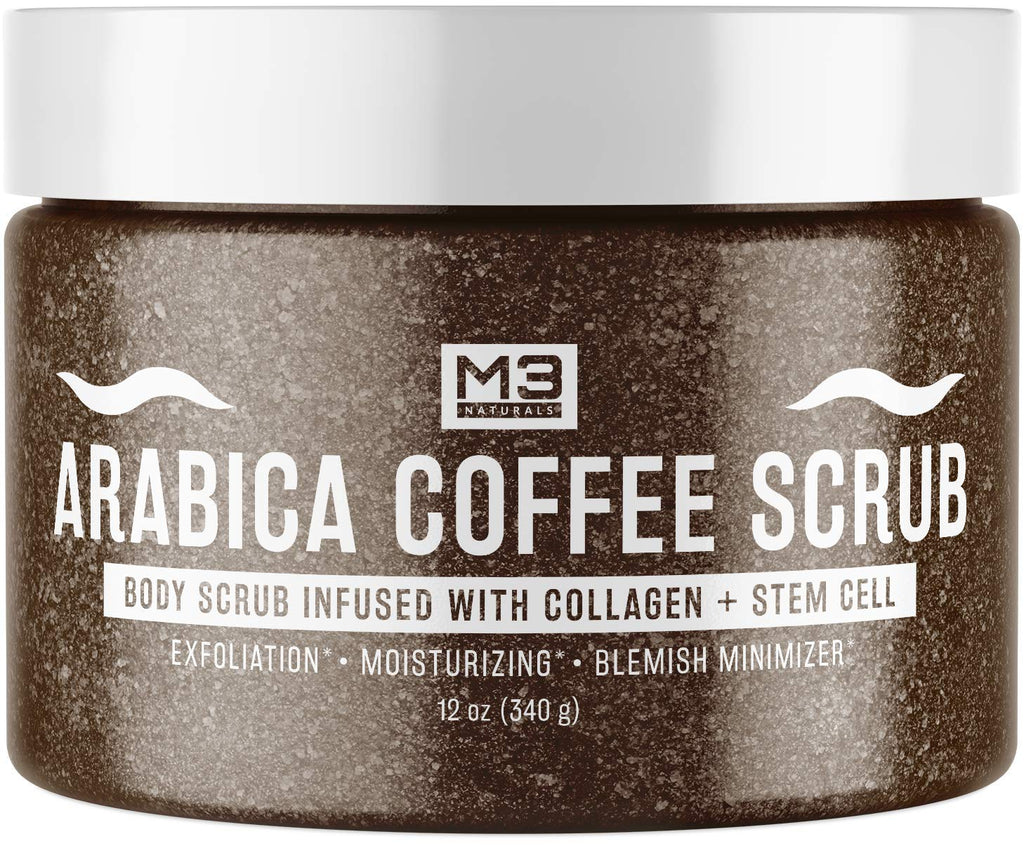 M3 Naturals Arabica Coffee Body Scrub Infused Collagen & Stem Cell - Best Natural Body Scrub, Facial Exfoliator, Anti Cellulite Scrub, Stretch Marks & Spider Vein Treatment 12oz - BeesActive Australia