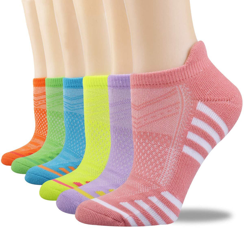 [AUSTRALIA] - FUNDENCY 6 Pack Women Ankle Athletic Socks Low Cut Breathable Running Tab Socks with Cushion Sole Multicolored Shoe Size: 6-11 