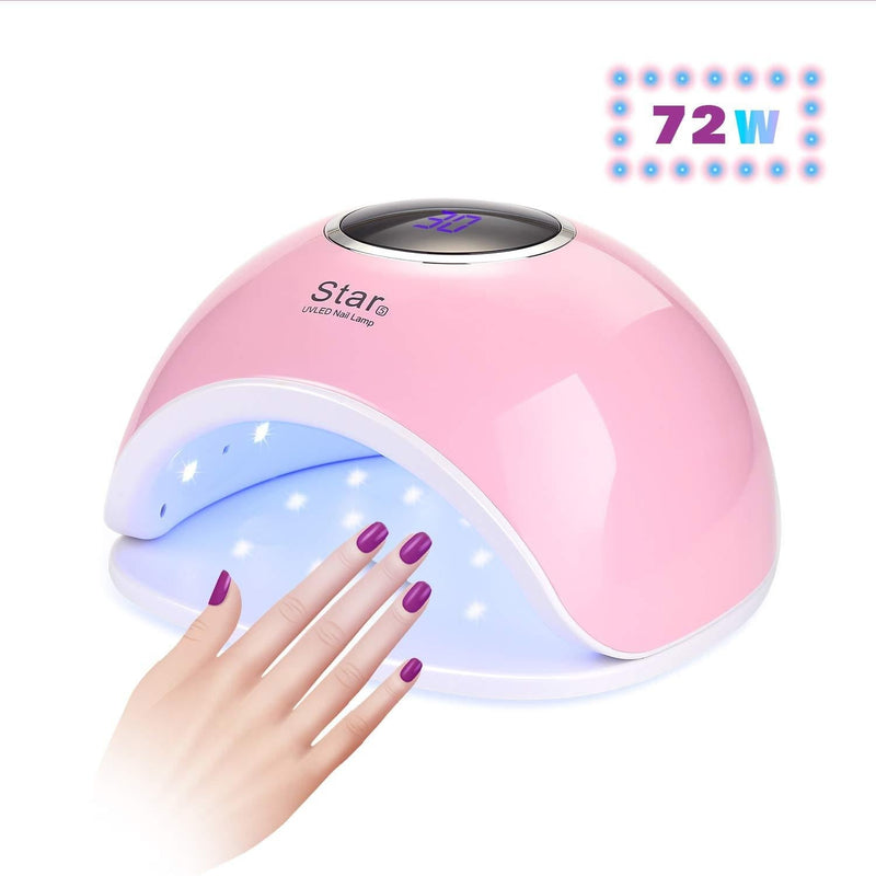 72W UV LED Nail Lamp, FITNATE High Power Gel Nail Dryer with 4 Timers 10s 30s 60s 99s, Auto Sensor & Quick Dry Nail with Extra Manicure Set, Suitable for Fingernails Toenails, Home&Salon (Pink) 72W Pink - BeesActive Australia