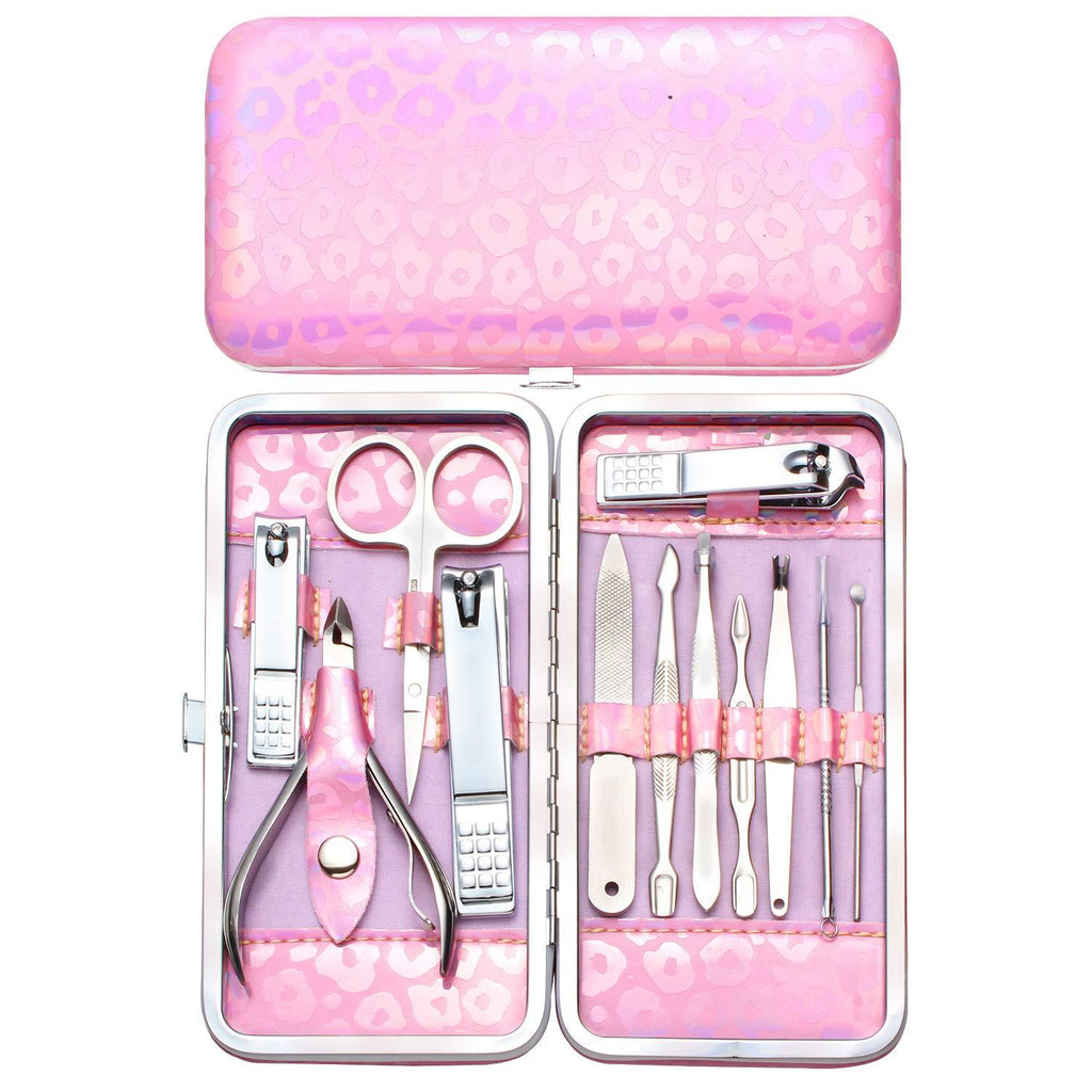 Nail Clippers Manicure Pedicure Set - Professional Grooming Kit Nail Clipper Tools with Luxurious Travel Case (Pink) Pink - BeesActive Australia