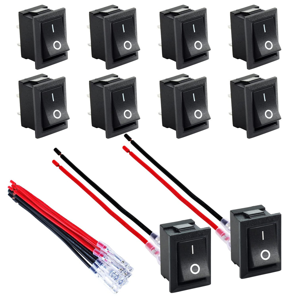 DaierTek KCD1-101 Mini Rocker Switch T85 2 Pin SPST Small ON Off Appliance Rocker Toggle Switch 12V 20A 120V 10A Per-Wired Black -10Pack - BeesActive Australia