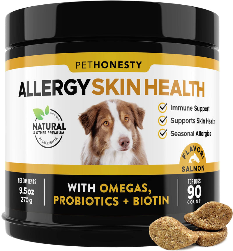 PetHonesty Allergy Skin Health - Fish Oil for Dogs with Omegas, DHAGold, Flaxseed, Probiotics for Itch-Free Skin, Shiny Coats, Helps Reduce Shedding - Soft Chews for Healthy Skin & Coat Salmon - BeesActive Australia