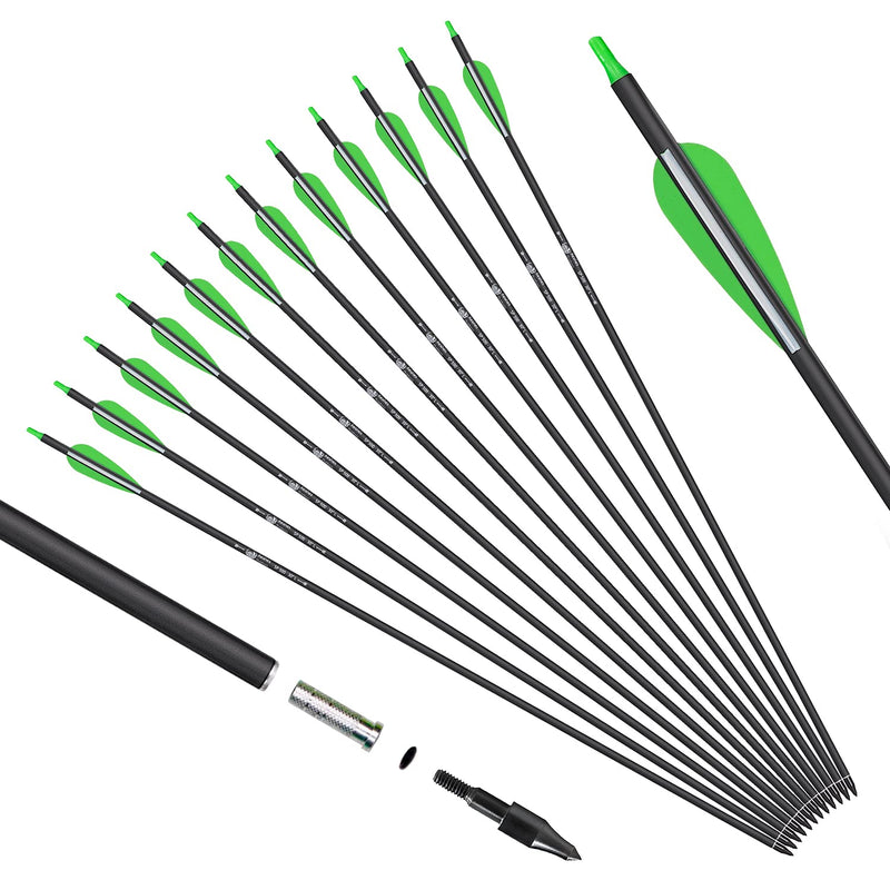 KESHES Archery Carbon Arrows for Compound & Recurve Bows - 30 inch Youth Kids and Adult Target Practice Bow Arrow - Removable Nock & Tips Points (12 Pack) Green - BeesActive Australia