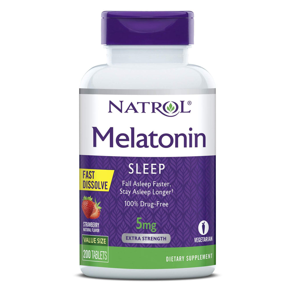 Natrol Melatonin Fast Dissolve Tablets, Helps You Fall Asleep Faster, Stay Asleep Longer, Easy to Take, Dissolve in Mouth, Strengthen Immune System, Maximum Strength, Strawberry Flavor, 5mg, 200 Count 200 Count (Pack of 1) - BeesActive Australia