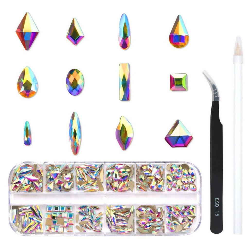240 Piece Multi Shapes Glass Crystal AB Rhinestones For Nails Art 3D Decorations, Mix 12 Styles FlatBack Nail Crystals Gems Set (240 pcs Crystals) 240 Count - BeesActive Australia