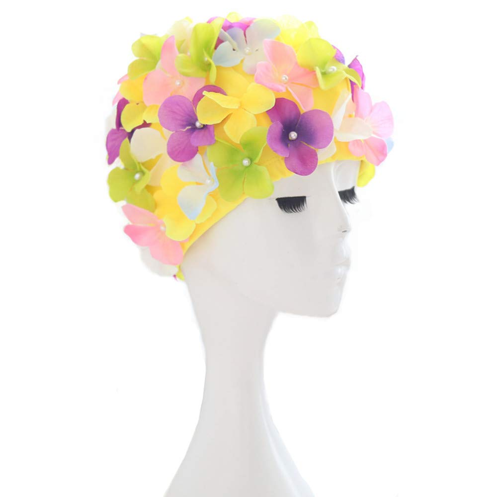 QTMY Flower Pearl Swimming Caps for Women Adult,hot Spring Bath Cap Swim Hats (Colorful) - BeesActive Australia