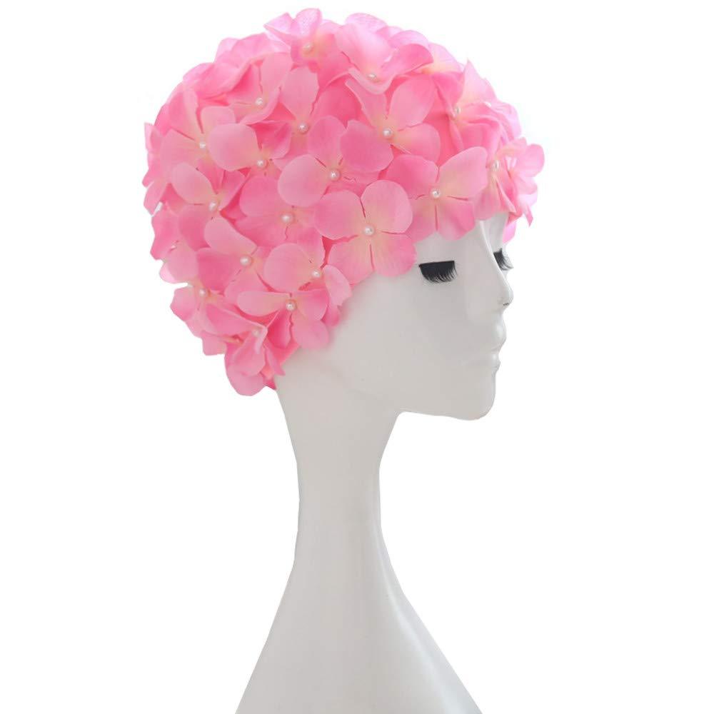 [AUSTRALIA] - QTMY Flower Pearl Swimming Caps for Women Adult,hot Spring Bath Cap Swim Hats (Pink) 
