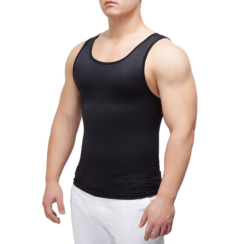 Men's Chest Compression Slimming Body Shaper Workout Undershirts Black L/XL - BeesActive Australia