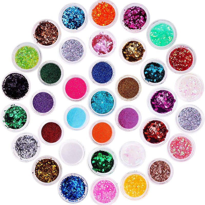 Chunky Glitter, Anezus 67Pcs Holographic Glitter with Fine Festival Glitter in Different Sizes and Dotting Tools for Cosmetic Nail Art Hair Craft and Slime - BeesActive Australia