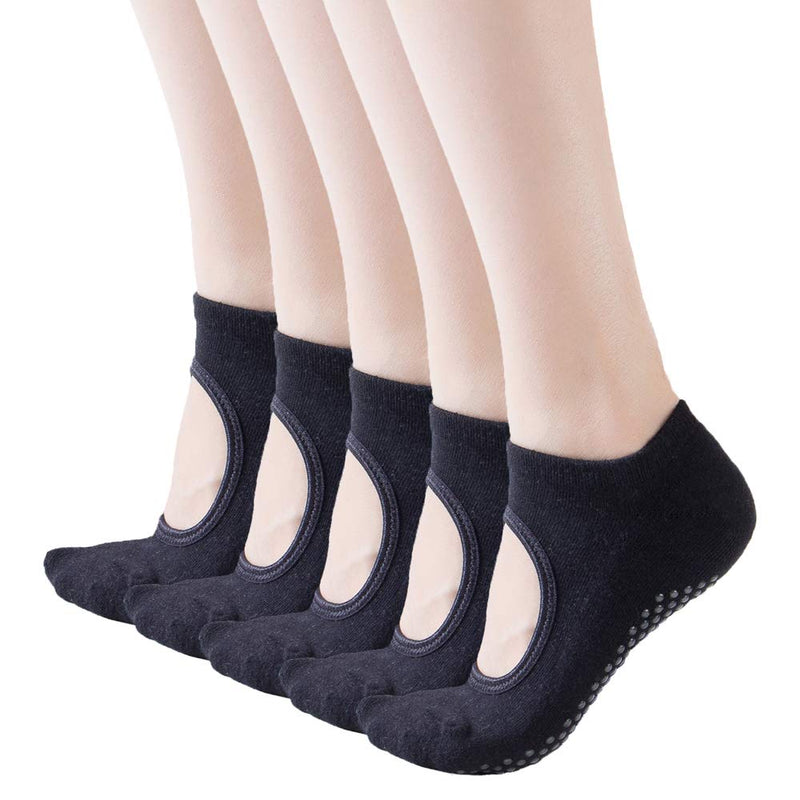 Toes&Feet Women's Cushioned Padded Anti-Slip Grips Yoga Pilates Ballet Barre PiYo Socks 5 Pairs Black - BeesActive Australia