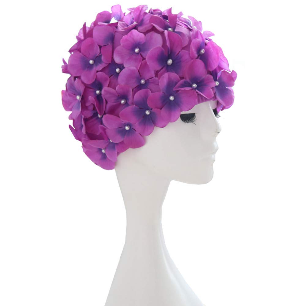 QTMY Flower Pearl Swimming Caps for Women Adult,hot Spring Bath Cap Swim Hats (Purple) - BeesActive Australia