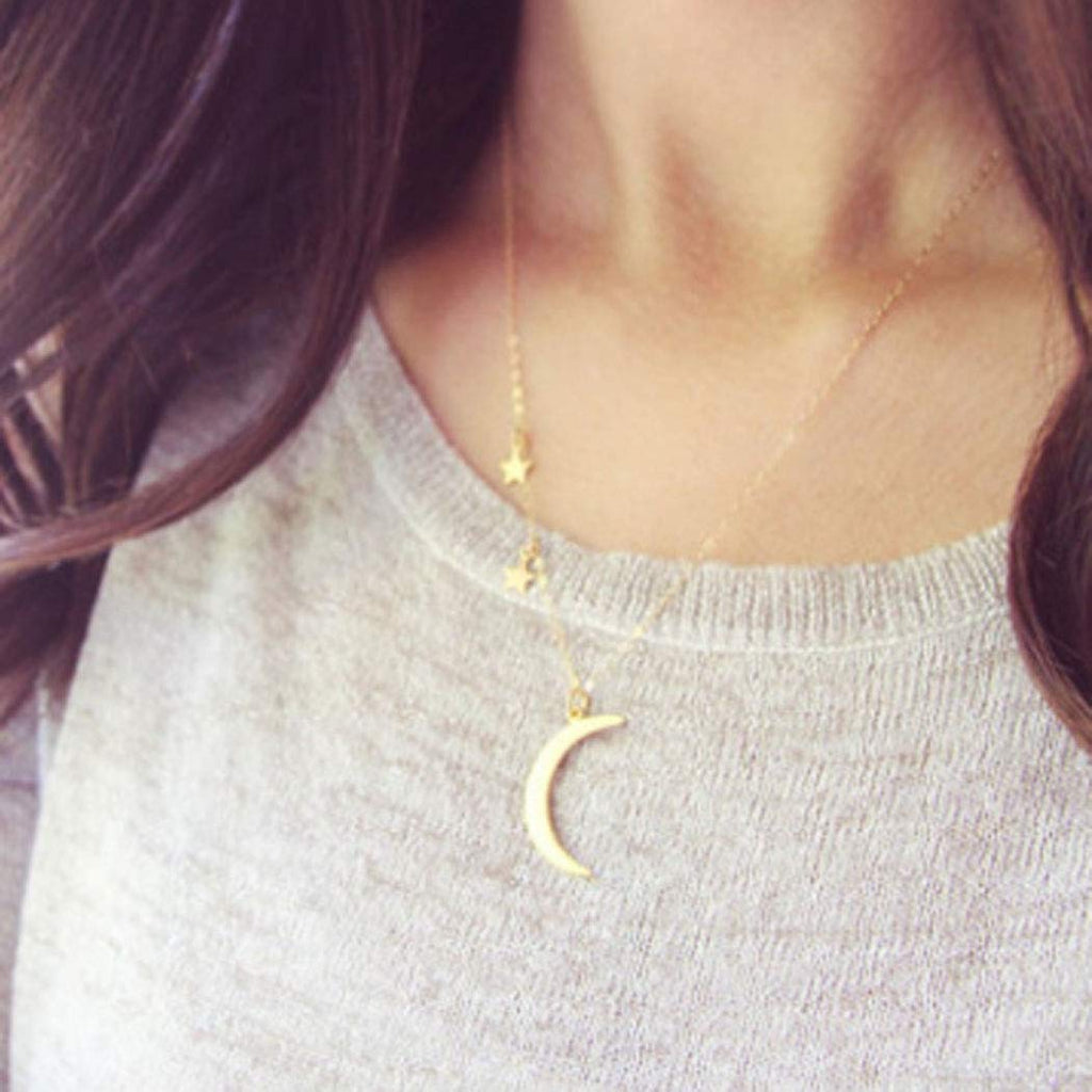 Jovono Crescent Moon Pendant Necklaces Fashion Star Necklace Chain Jewelry for Women and Girls (Gold) Gold - BeesActive Australia