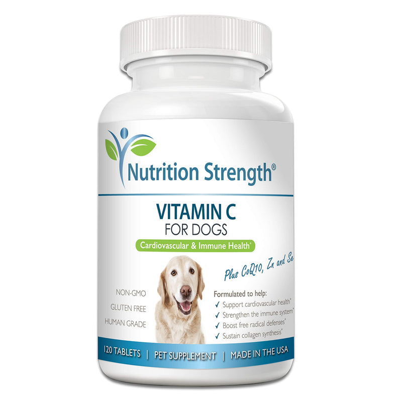Nutrition Strength Vitamin C for Dogs to Support Cardiovascular Health, Help Strengthen The Immune System, Boost Free Radical Defenses and Sustain Collagen Synthesis, 120 Chewable Tablets - BeesActive Australia