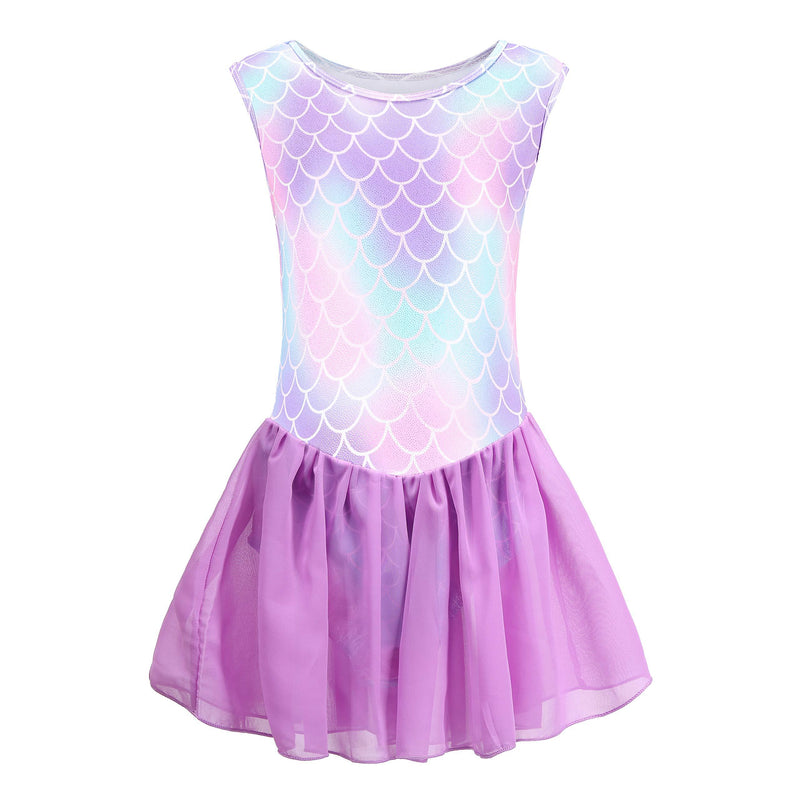 [AUSTRALIA] - Girls Kids Gymnastics Leotards Skirted Sparkly Shiny Scale Tutu Dance Dress 4-10Years Practice Outfit Purple 4-5T 