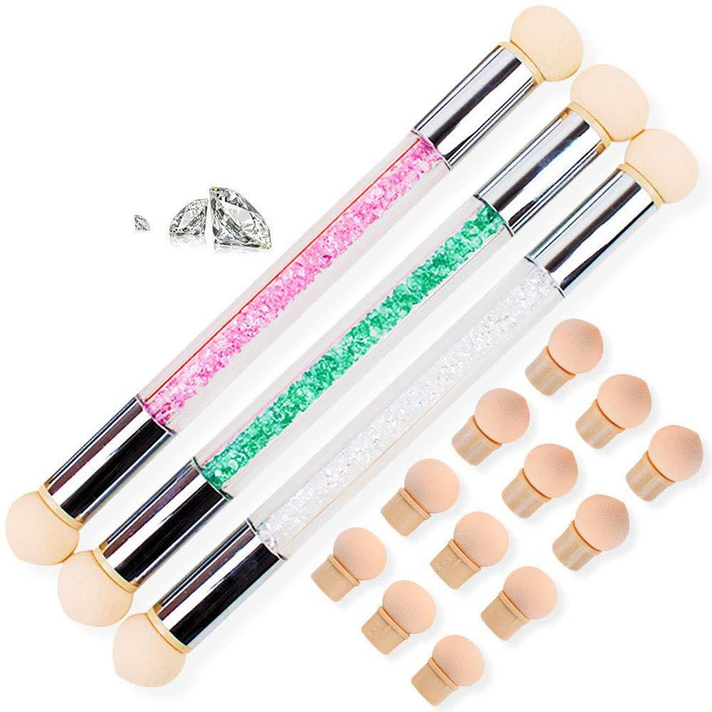 SILPECWEE 3 Pcs Nail Gradient Shading Pen With 12 Replaceable Sponge Heads Double Head Ombre Acrylic Nail Brush Set Professional Nail Painting Brushes - BeesActive Australia