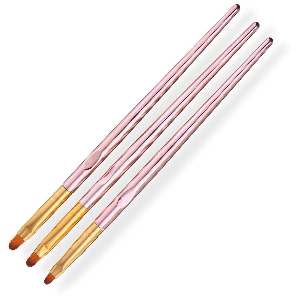 SILPECWEE 3 Pcs Rose Gold Round Brush Set Nail Art Brush Nail Painting Brush Manicure Tool Professional UV Gel 3D Nail Brushes Pen Set (7mm/9mm/10mm) NO2 - BeesActive Australia