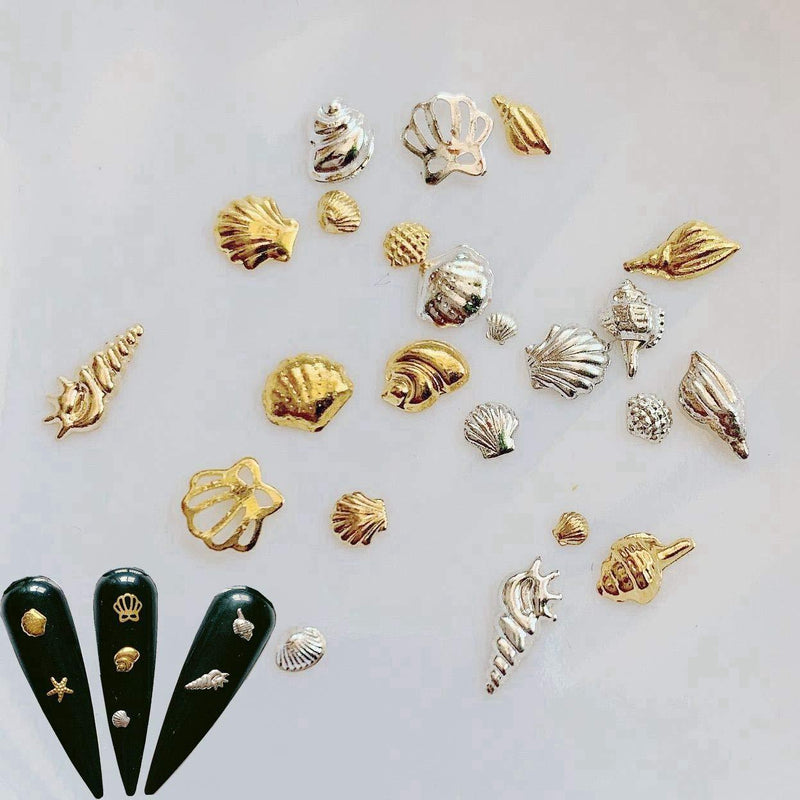 NAIL ANGEL 500pcs/bag Nail Art Randomly Mixed Metal Stud Sea Series Shell Starfish shape Deco 10007 - BeesActive Australia