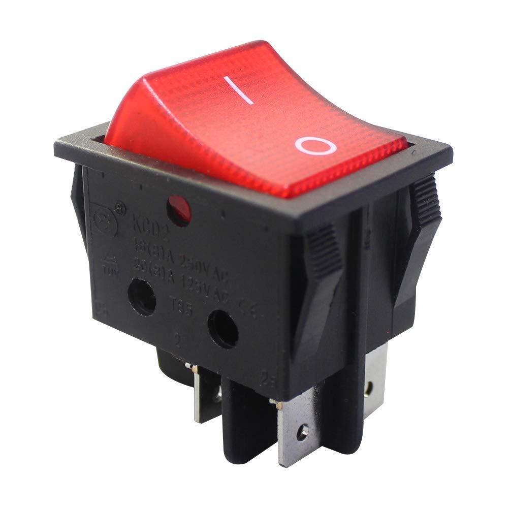 [AUSTRALIA] - DaierTek 5Pcs DPST 4 Pin Rocker Switch 220V Red Light Toggle Switch ON Off 16A 250VAC 20A 125VAC for Boat Car Motorcycle Household Appliances 