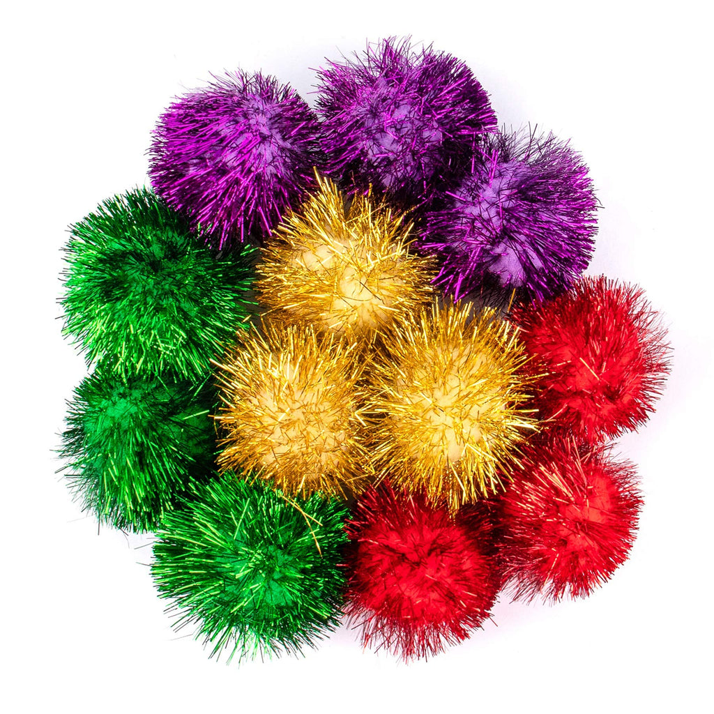 AUEAR, 2 Inch Sparkle Ball Shiny Tinsel Pom Poms Interactive Balls Cat for Kittens 12 Pack 4 Colors - BeesActive Australia