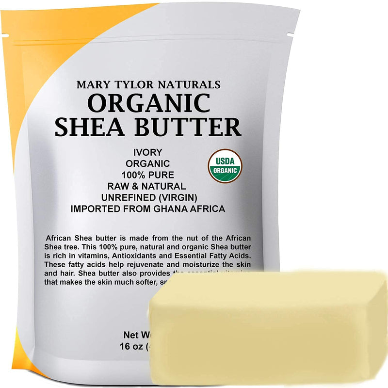 Organic Shea butter 1 lb — USDA Certified by Mary Tylor Naturals — Raw, Unrefined, Ivory From Ghana Africa — Amazing Skin Nourishment, Eczema, Stretch Marks and Body 1 Pound (Pack of 1) - BeesActive Australia