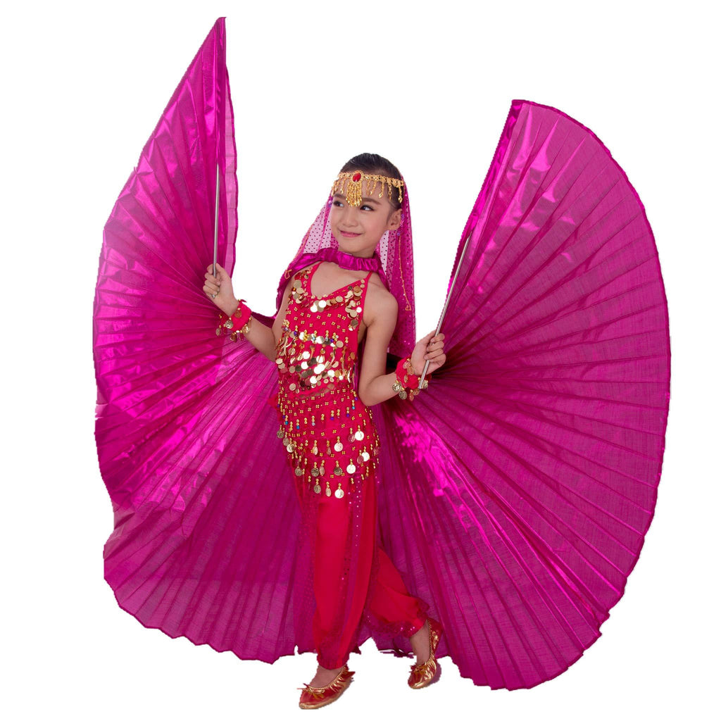 [AUSTRALIA] - MUNAFIE Halloween Costumes Belly Dance Isis Wings for Children Kids (Wings with Sitck and Bag, Rose Red) 