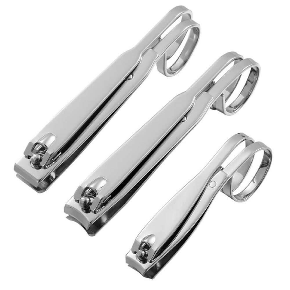 RONRONS Set of 3 Straight Edge Nail Clippers Scissor Comfort Stainless Steel Fingernail Toenail Cutter 360-Degree Rotating Head Easy Grip Style Manicure Pedicure Tools with Handles, Silver - BeesActive Australia