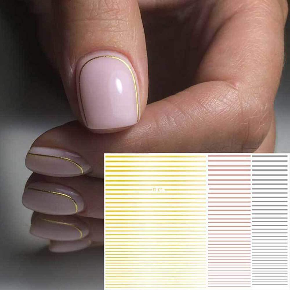 Gold Rose 3D Nail Sticker Curve Stripe Lines Nails Stickers Adhesive Striping Tape Nail Art Stickers Decals Rose Gold Silver 3pc Nail Stickers Striping Tape Nail Art Stickers Decals - BeesActive Australia