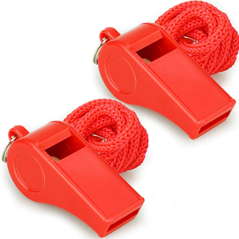 Hipat Red Emergency Whistles with Lanyard, Loud Crisp Sound, 2 Packs Plastic Whistles Ideal for Lifeguard, Self-Defense and Emergency - BeesActive Australia