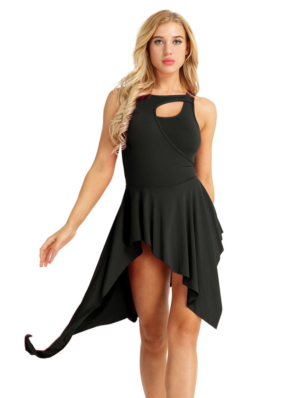 [AUSTRALIA] - zdhoor Lyrical Women Adult Ballet Dance Dress Costume Cutout Camisole Leotard High Low Contemporary Dress Black Small 