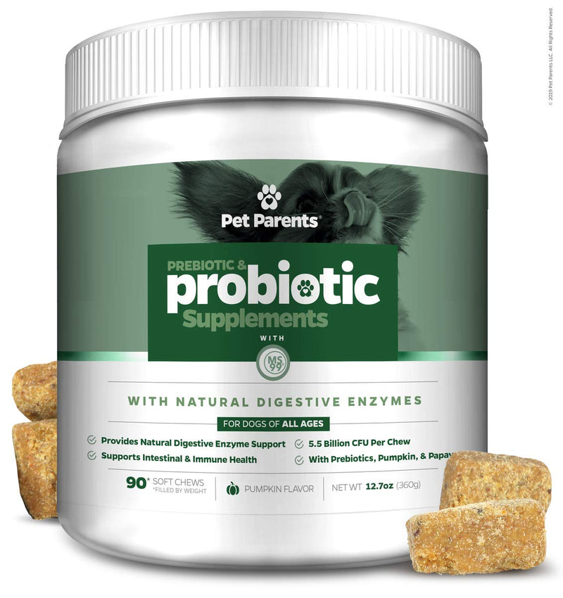 Pet Parents USA Pre & Probiotics for Dogs 4g 90c - 5.5B CFUs/Chew + Dog Enzymes + Pumpkin for Dogs, Papaya & Canine Probiotics - Dog Upset Stomach Relief, Anti Diarrhea for Dogs, Dog Probiotics - BeesActive Australia