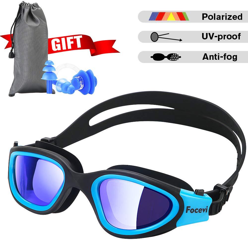 Focevi Swimming Goggles for Men/Women, Polarized Anti-Glare Anti-Fog UV  Protection Mirrored Wide Vision Adult Swim Goggles