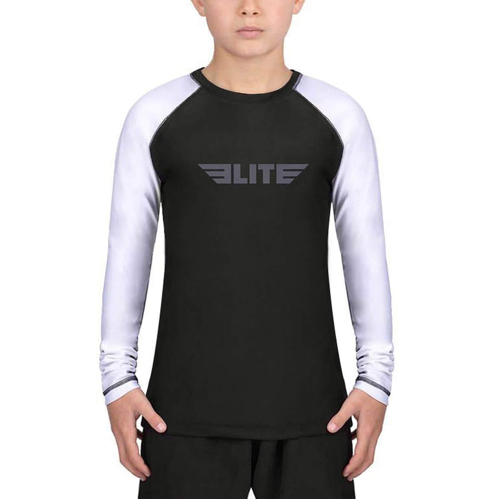[AUSTRALIA] - Elite Sports Rash Guards for Boys and Girls, Full Sleeve Compression BJJ Kids and Youth Rash Guard White X-Large 