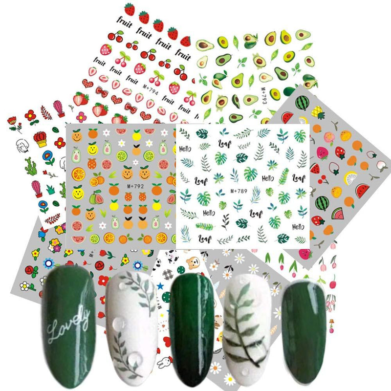 Nail Art Decals for Women 10 Sheets Watermark Transfer Nail Stickers Fruits Leaves Animals Flowers Fingernail Beauty Decorations Manicure Kits DIY Nail Art or Nail Salon - BeesActive Australia