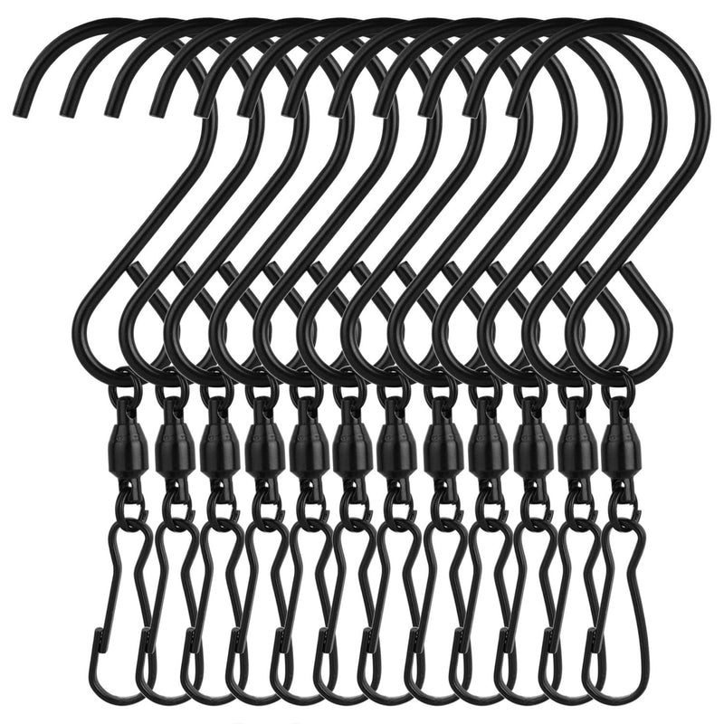 KUUQA 12 Pack Swivel Hooks Clips Wind Spinner S Hook Clips Hanging Wind Chimes Crystal Twisters Party Supplies (Black) - BeesActive Australia