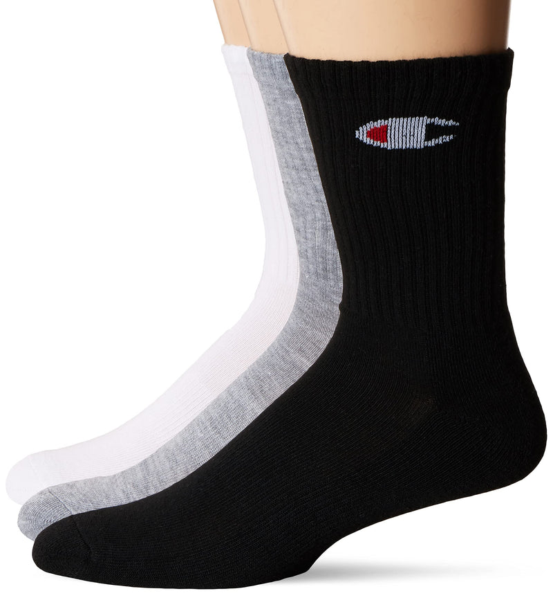 Champion Mens Double Dry Moisture Wicking Logo 6 Or 12 Pack Crew Socks White/Grey/Black (6 Pack) 6-12 - BeesActive Australia